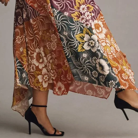 HTF By Anthropologie Short-Sleeve V-Neck Button-Front Midi Dress